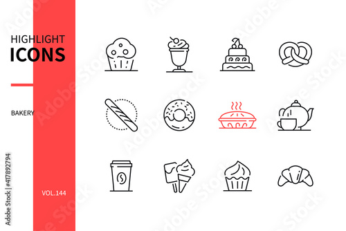 Bakery shop - modern line design style icons set