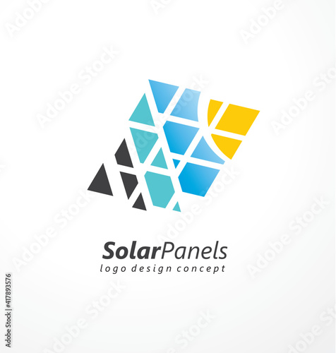 Solar panels logo design for energy and technology business. Solar energy symbol. Industry and environment vector icon layout idea. Squares and tiles panels.