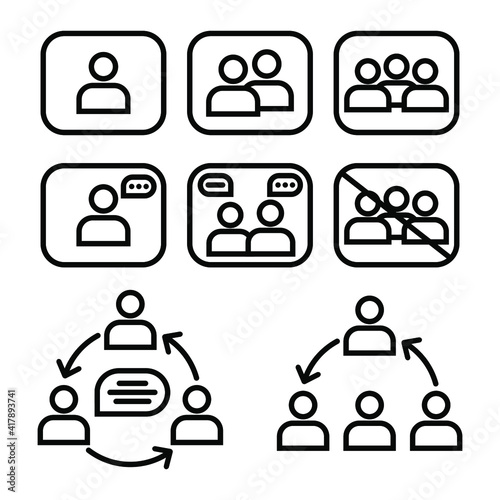 Vector insulated icons on white background. Interaction of people, vector of communication, cooperation, information, interconnection.