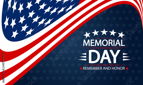 Memorial day typography with USA flag remember and honor, vector art illustration.