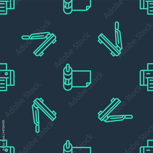 Set line Roll of paper, Paper cutter and Printer on seamless pattern. Vector.