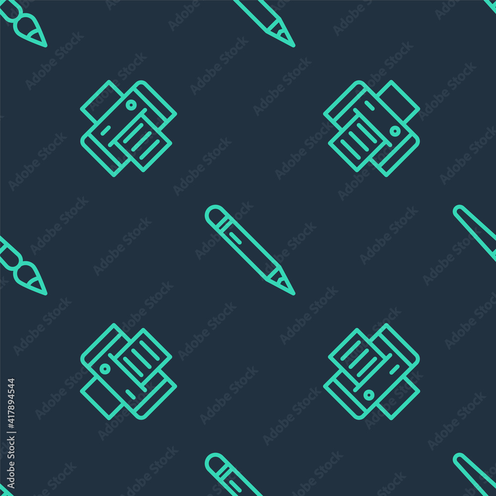 Set line Pencil with eraser, Printer and Paint brush on seamless pattern. Vector. Set line Pencil with eraser, Printer and Paint brush on seamless pattern. Vector.