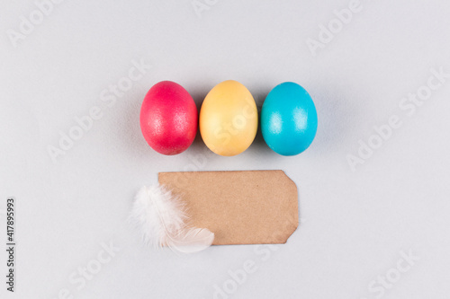 Fototapeta Naklejka Na Ścianę i Meble -  Easter eggs decorations over retro background. Easter composition.