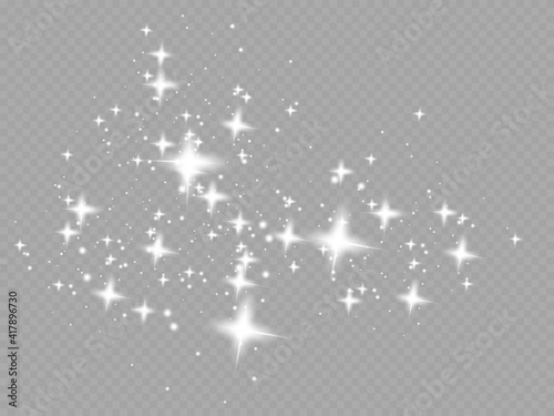 The dust sparks and golden stars shine with special light. Vector sparkles on a transparent background. Christmas light effect. Sparkling magical dust particles.