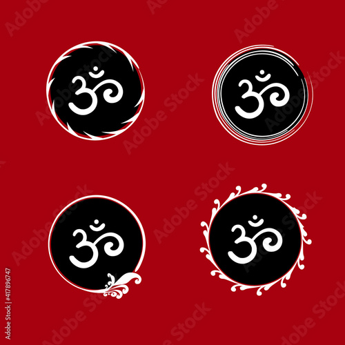 Set od Om,Aum,sacred sound,primordial mantra,word of power,pictogram, symbols of divine triad of Brahma, Vishnu and Shiva.Hand-drawn sign of yoga,meditation,sacredness,spirituality.