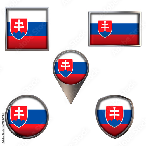 Free Download Various flags of the Slovak Republic. Realistic national flag in point circle square rectangle and shield metallic icon set. Patriotic 3d rendering symbols isolated on white background. - GFXLoad