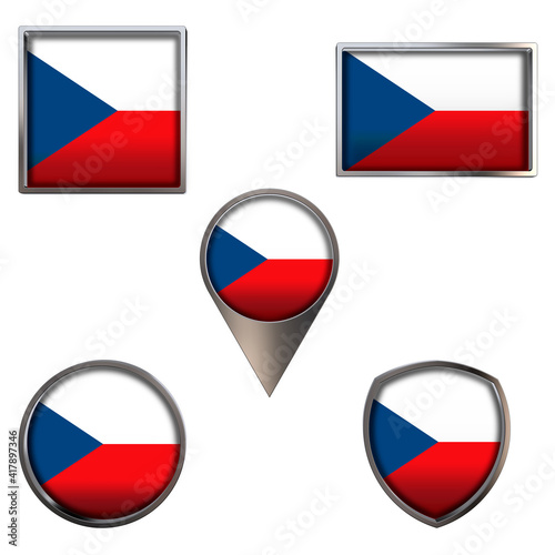 Free Download Various flags of The Czech Republic. Realistic national flag in point circle square rectangle and shield metallic icon set. Patriotic 3d rendering symbols isolated on white background. - GFXLoad