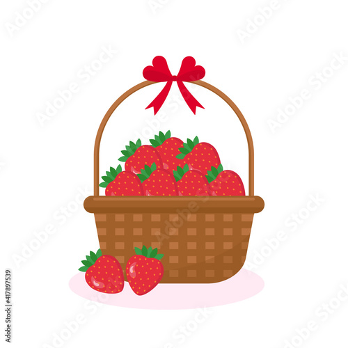 This is a flat illustration. There is a strawberry in the basket on a white background.