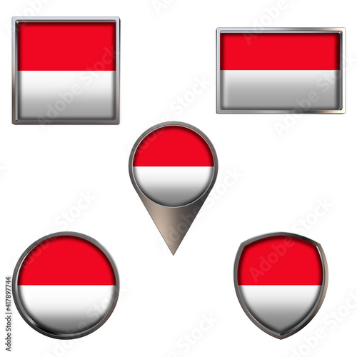 Various flags of the Principality of Monaco. Realistic national flag in point circle square rectangle and shield metallic icon set. Patriotic 3d rendering symbols isolated on white background. Free Download Various flags of the Principality of Monaco. Realistic national flag in point circle square rectangle and shield metallic icon set. Patriotic 3d rendering symbols isolated on white background. - GFXLoad