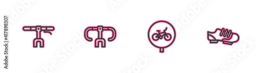 Set line Bicycle handlebar, , and shoes icon. Vector.