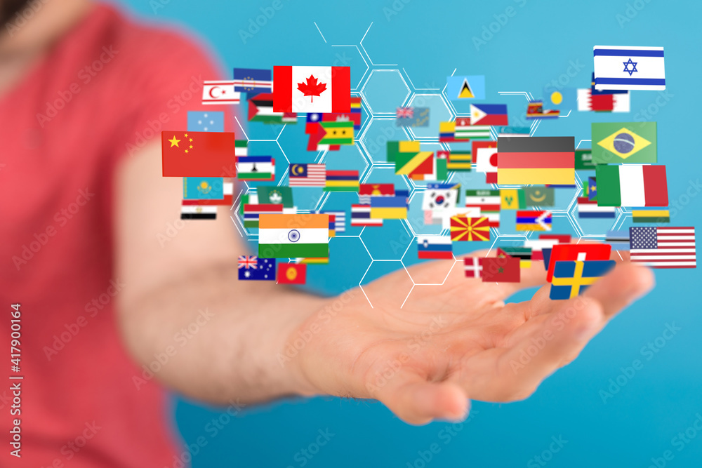 World map with all states and their flags,3d render. World map with all states and their flags,3d render.