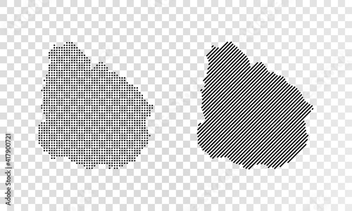 Set of abstract maps of Uruguay. Dot and line map of Uruguay. Vector dotted map of Uruguay isolated on transparent background