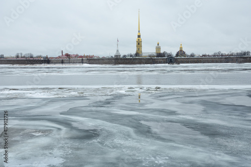 Melting ice on the Neva River.