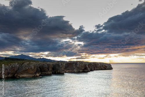 sunset over the sea in the coast of Asturias