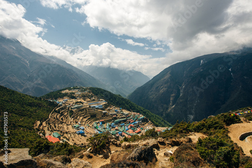 View of Namche bazar - way to everest base camp, Khumbu valley, Sagarmatha national park, Solukhumbu, Nepal photo