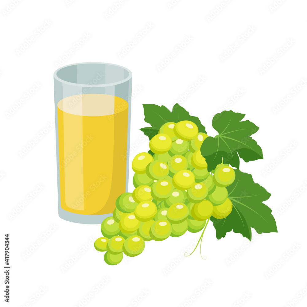 Glass of white grape juice. Grape product, vector illustration isolated on white background. Glass of white grape juice. Grape product, vector illustration isolated on white background.
