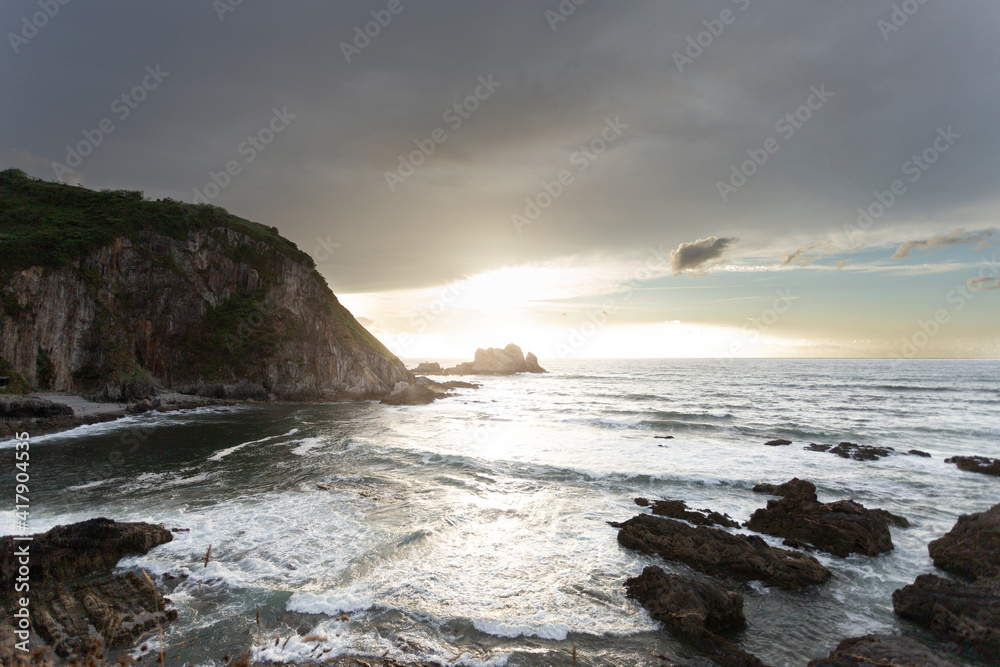 sunset at the cliff coast In Asturias