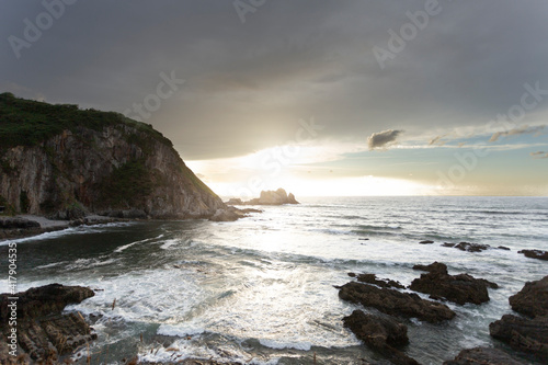 sunset at the cliff coast In Asturias