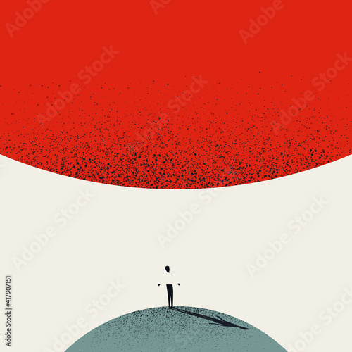 Under pressure business vector concept symbol with businessman between planets.