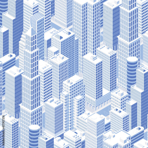 Isometric panoramic city centre  cityscape  city skyline. Vector illustration in flat design.