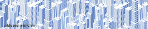 Isometric panoramic city centre, cityscape, city skyline. Vector illustration in flat design.