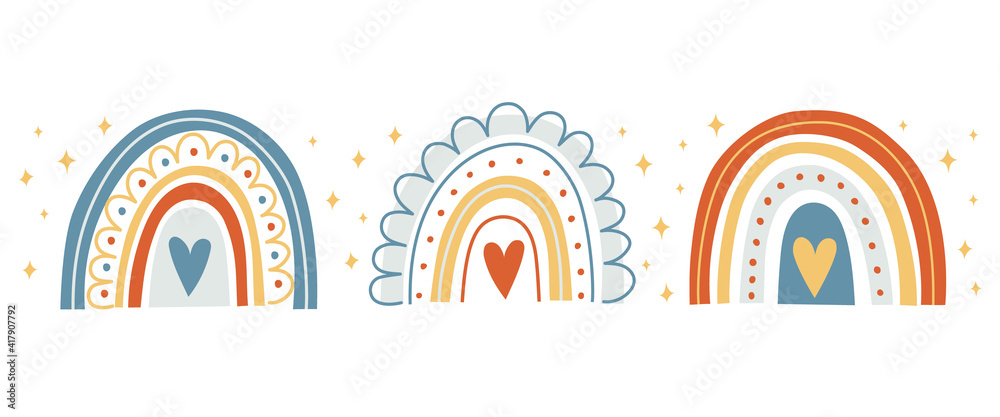 Abstract set of hand drawn doodle rainbows with love. Cute minimalist children vector illustration for baby showers, prints, invitations, parties. Isolated colorful design on white. Fabric pattern. Abstract set of hand drawn doodle rainbows with love. Cute minimalist children vector illustration for baby showers, prints, invitations, parties. Isolated colorful design on white. Fabric pattern.