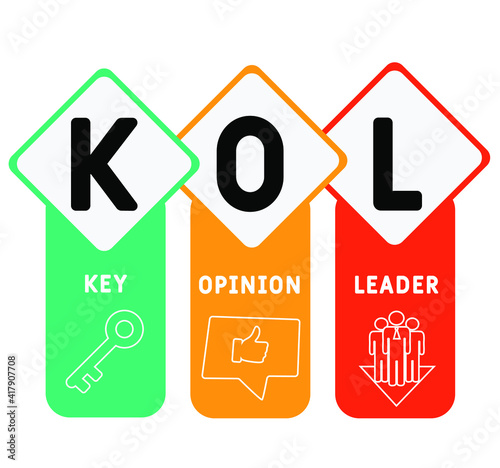 KOL - Key Opinion Leader acronym. business concept background.  vector illustration concept with keywords and icons. lettering illustration with icons for web banner, flyer, landing page