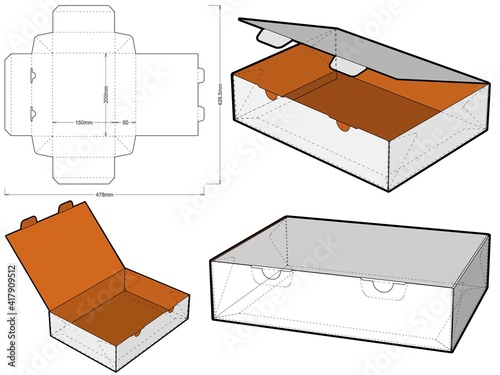 Self-assembling Folding Box. Ease of assembly, no need for glue (Internal measurement 20x15x5cm). The .eps file is full scale and fully functional. Prepared for real cardboard production.