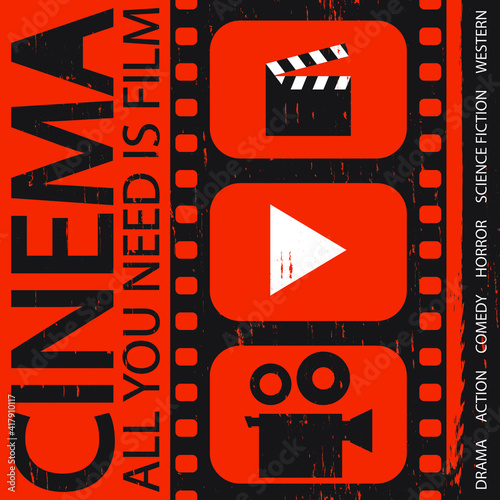 Movie festival poster for your design. Movie industry graphic illustration. 