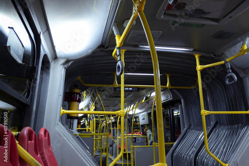 BOGOTA, COLOMBIA - A transmilenio bus massive transport system without people at midnight  photo