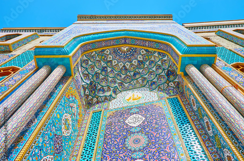 The ornate portal of Ali Ibn Abi Talib Iranian Mosque, Dubai, UAE photo
