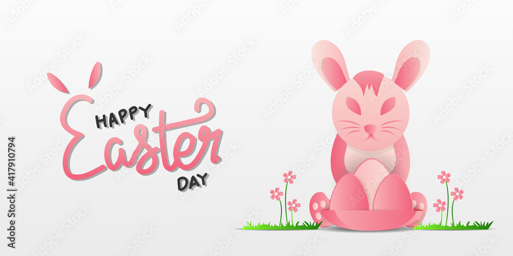 Bunny easter postQer paper cut design vector
