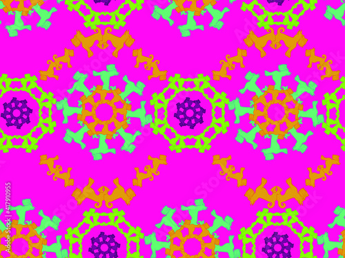 Abstract seamless pattern with dog. Terrier colorful repeated backdrop. schnauzer puppy silhouette making round, ethnic ornaments. puppy pet shape.