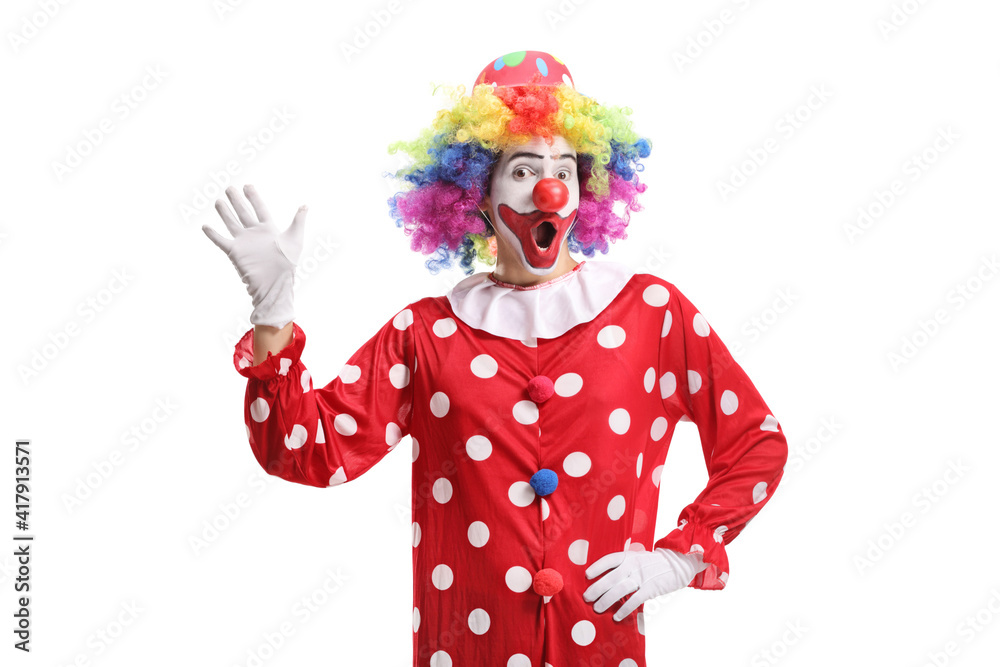 Funny cheerful clown waving Funny cheerful clown waving