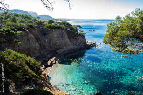 Landscape of the coast at small mediterranean town of Betlem in Mallorca Spain during a clear beautiful day photo