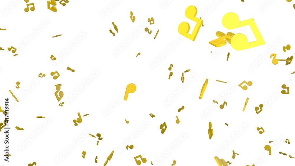 Flying yellow musical notes on white background.
Loop able abstract animation.
