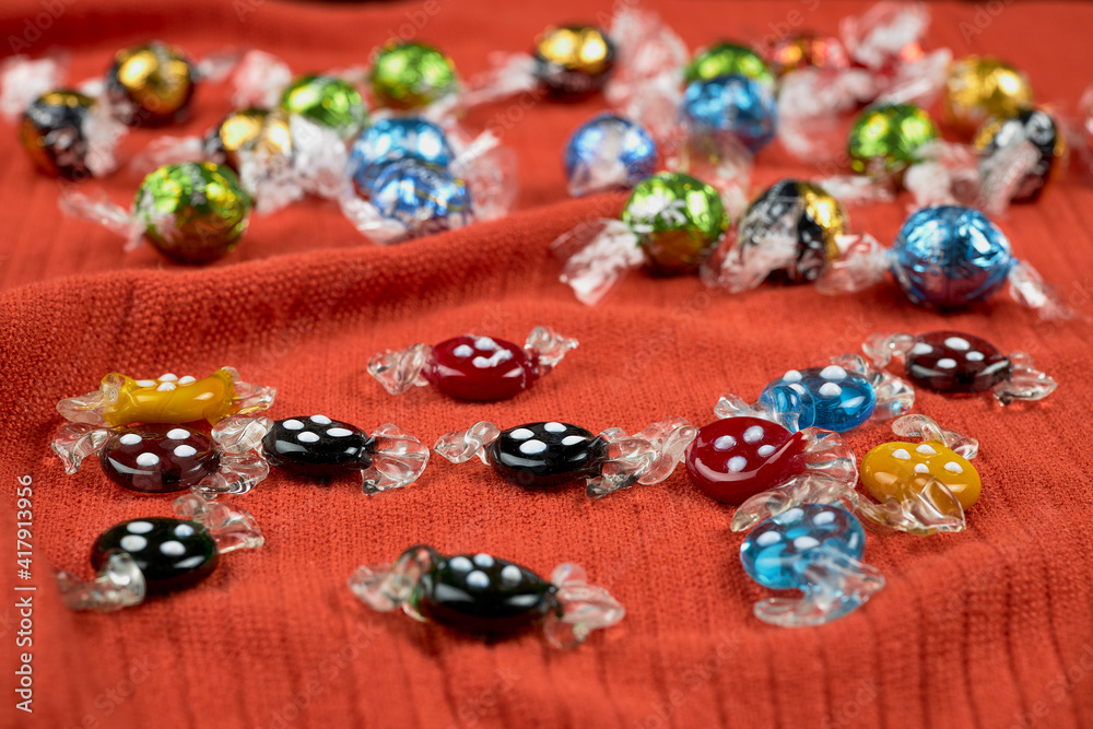 Several glass candies similar to the real ones Several glass candies similar to the real ones