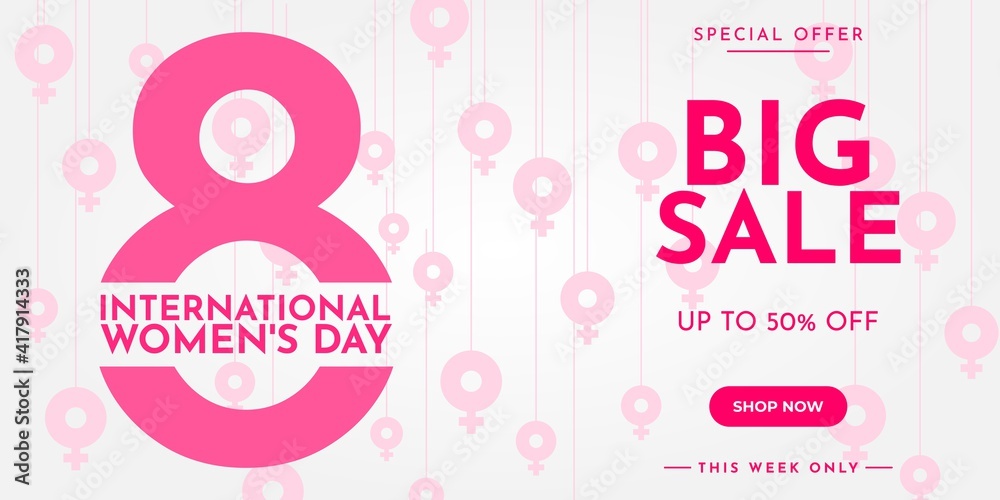 Fototapeta premium International Women's Day sales banner for promotion. Vector illustration
