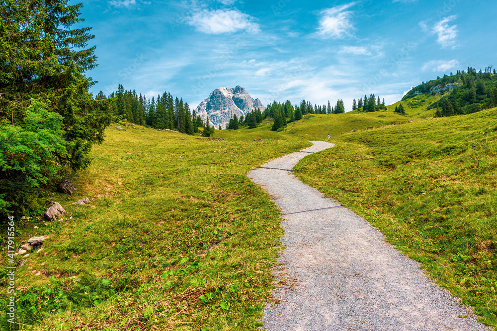 Hiking trails on the Hochtann Mountain Pass, Austria.