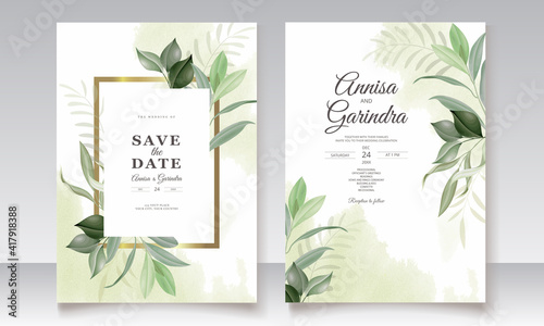 Elegant wedding invitation card leaves