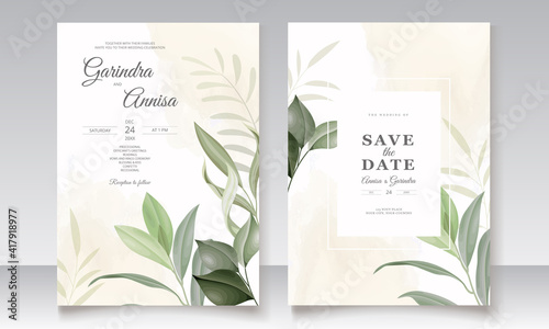 Wallpaper Mural Elegant wedding invitation card leaves Torontodigital.ca