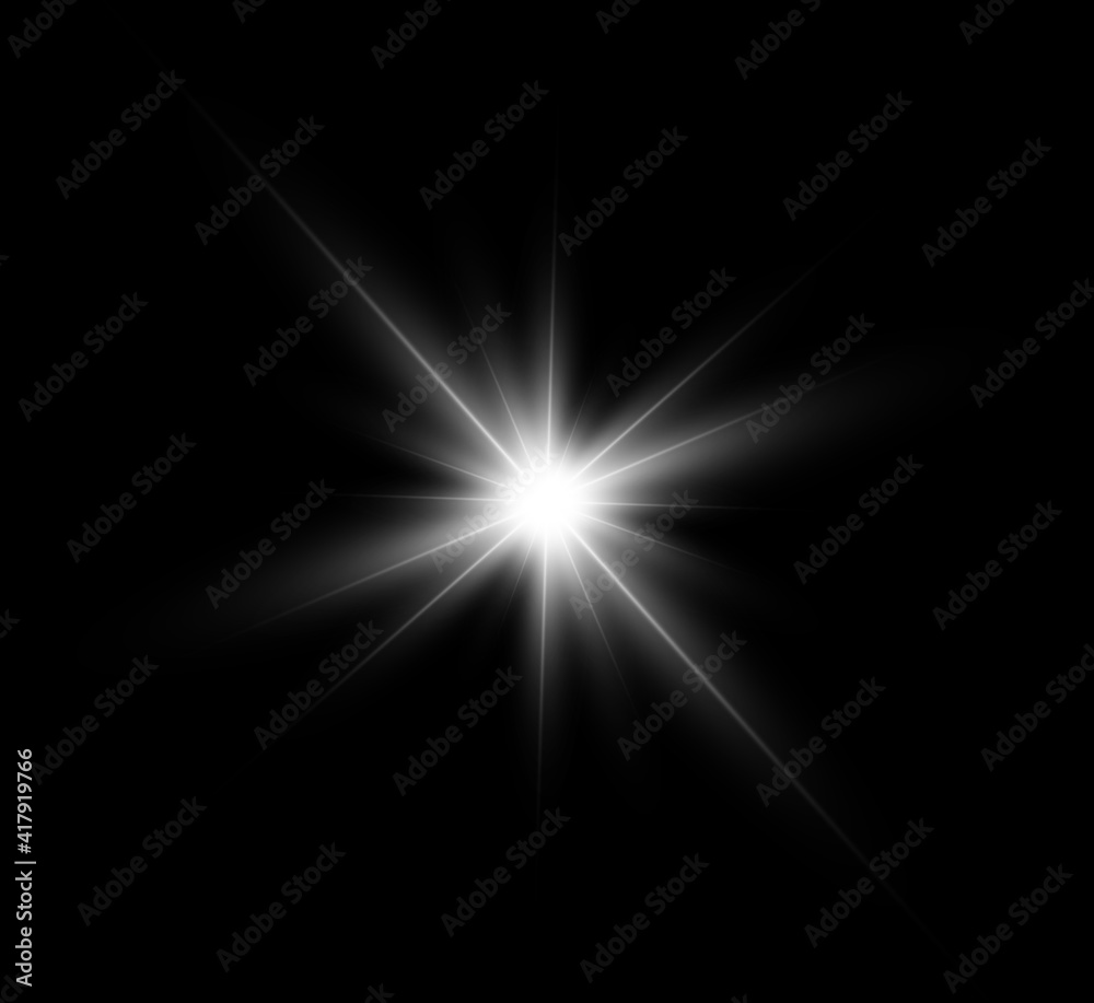 Fototapeta premium Bright flash of light, new star, bright sun for vector illustrations.