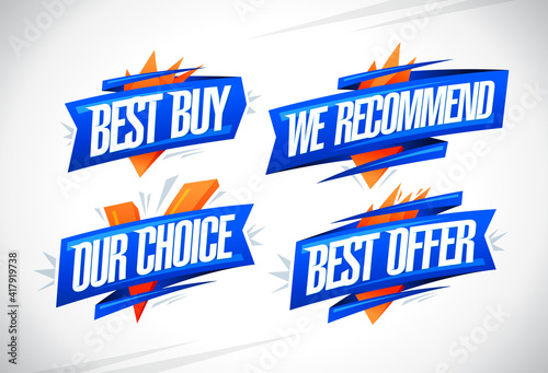 Best buy, we recommended, our choice, best offer vector symbols