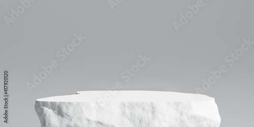 Stone product display podium, Cosmetic stand on white background. 3D rendering
