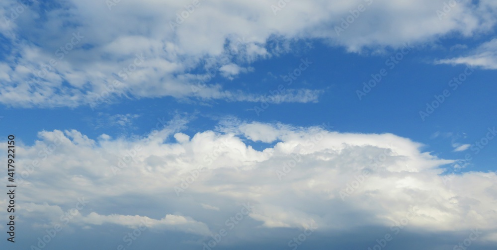 Beautiful long clouds in blue sky, natural background 
