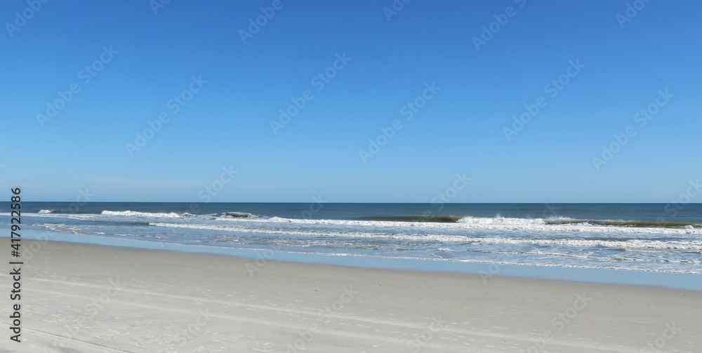 Panoramic view on ocean shore in Atlantic coast of North Florida
