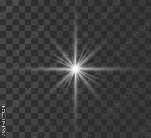  A bright white star explodes on a transparent background. Vector illustration.