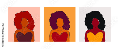 Fashion set of  illustration of afro american black skin girl 