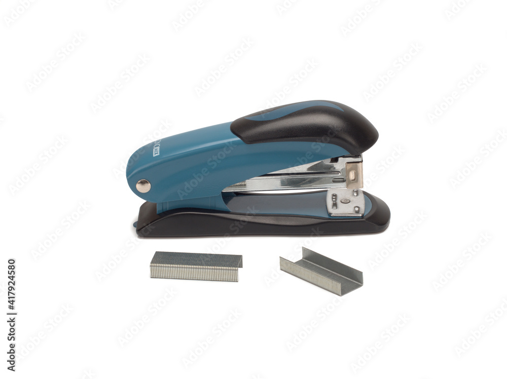 Top view of stapler and staples isolate on a white background. Top view of stapler and staples isolate on a white background.