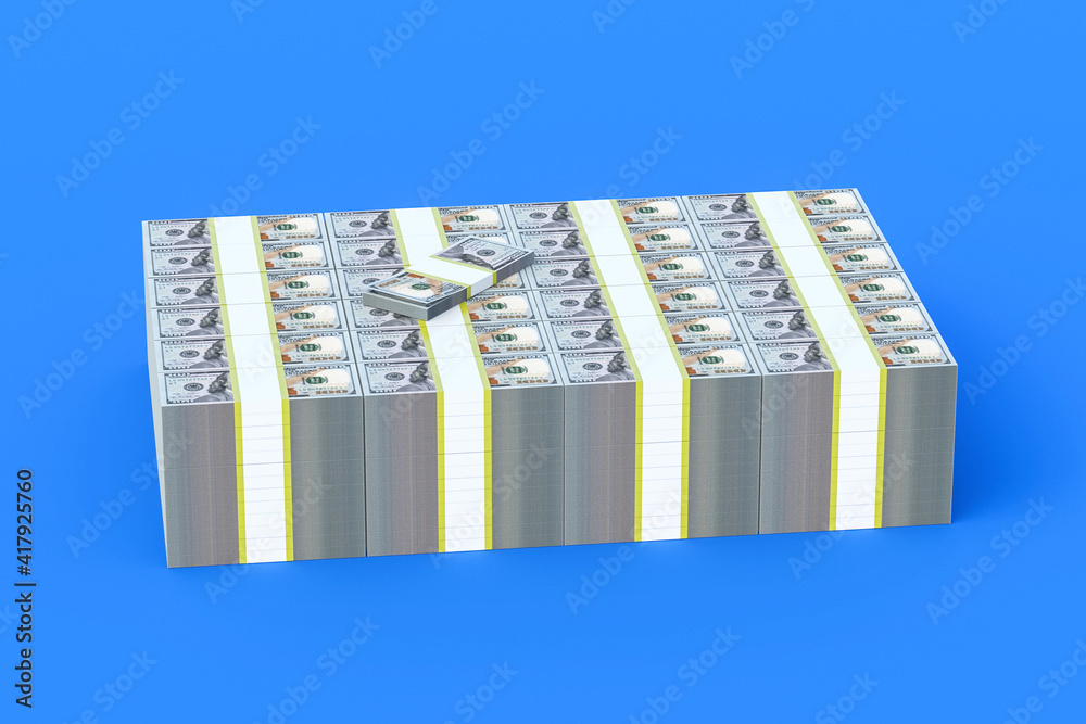 Heap of american dollars. Stack of money on blue background. 3d rendering Heap of american dollars. Stack of money on blue background. 3d rendering
